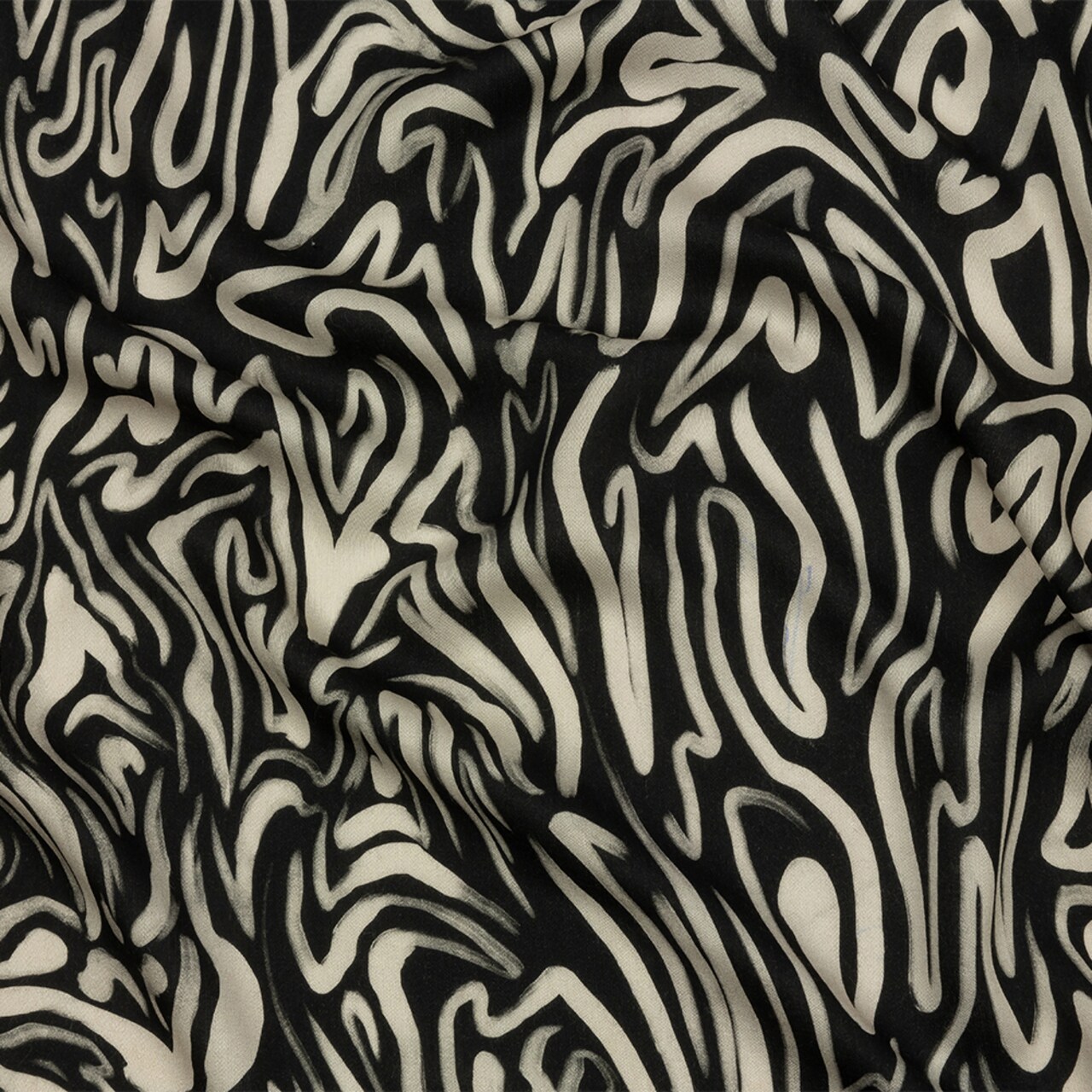 1 Yard Black White Abstract Line Rayon Challis Fabric Gallery Tour Print 55 inch Width